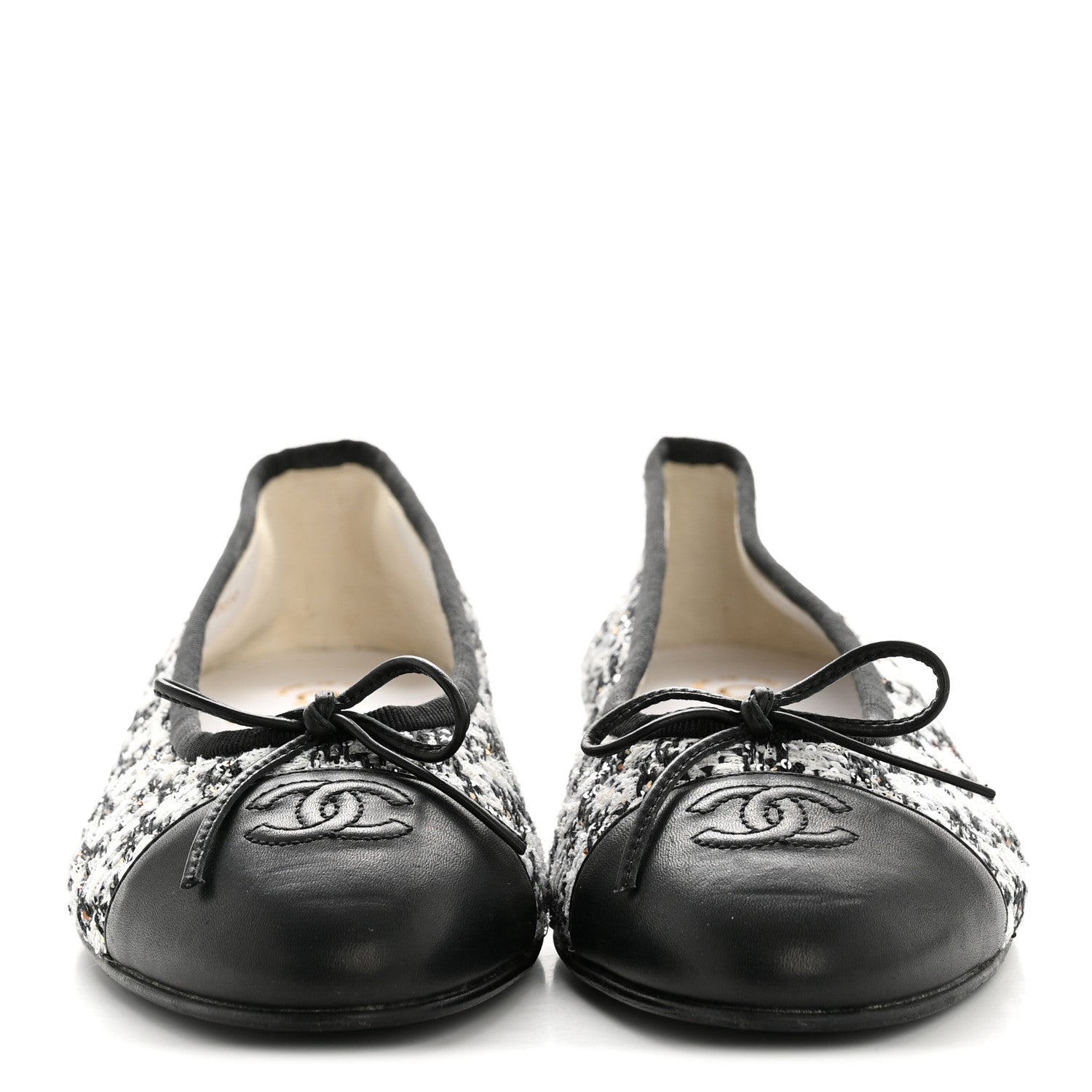 Chanel Tweed Sequin Lambskin Cap Toe Ballerina Flats 39 Black 3 of 9