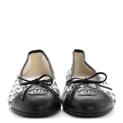 Chanel Tweed Sequin Lambskin Cap Toe Ballerina Flats 39 Black 3 of 9