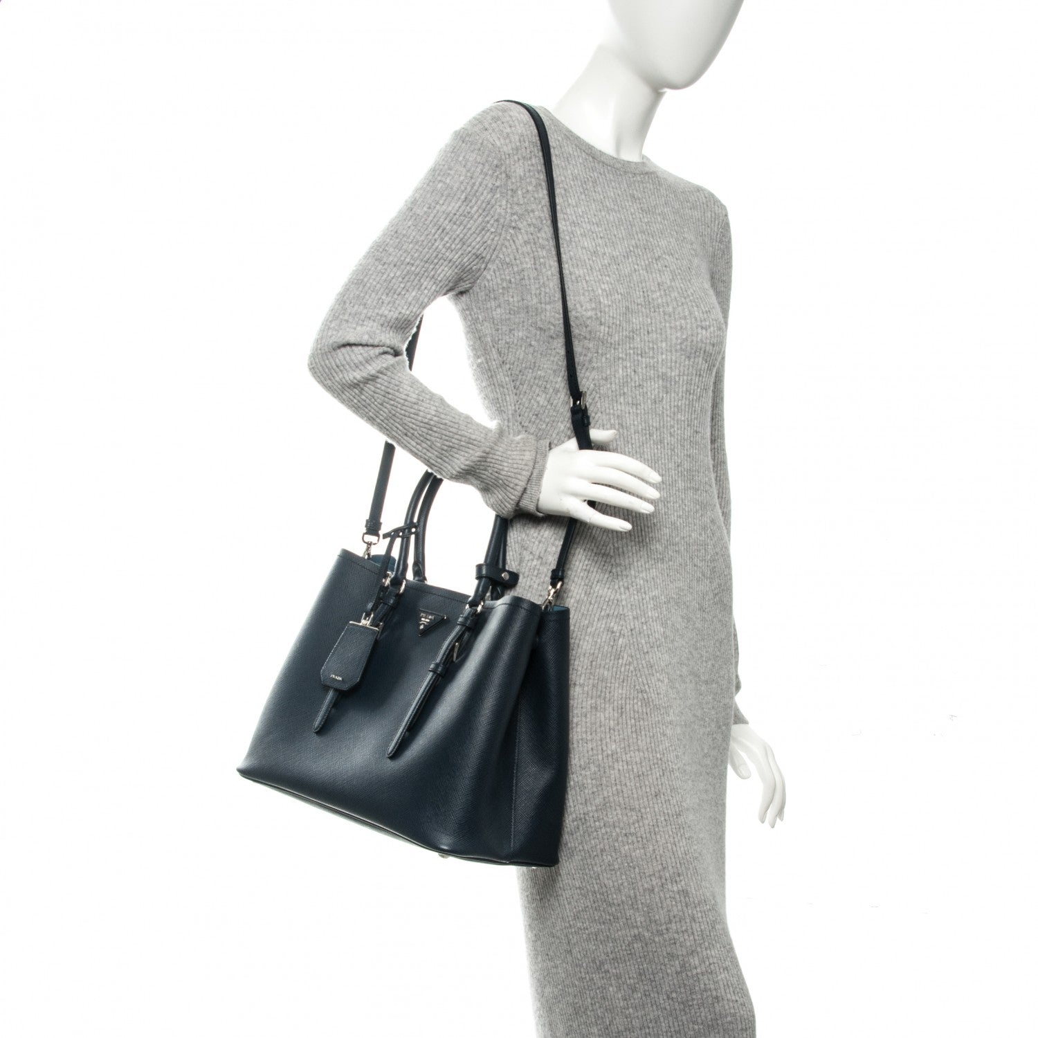 Prada Saffiano Cuir Medium Double Handle Tote Baltico Astrale 2 of 7