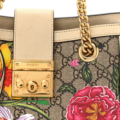 Gucci GG Supreme Monogram Flora Textured Calfskin Small Padlock Tote Beige Ebony Multicolor Mystic White 8 of 21