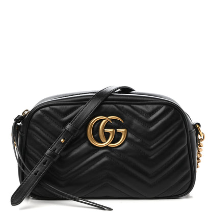 Gucci Calfskin Matelasse Small GG Marmont Chain Shoulder Bag Black 1 of 10