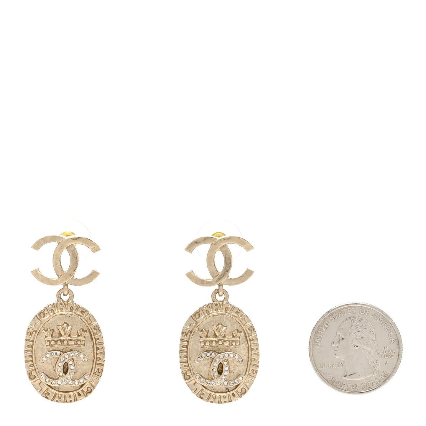 Crystal CC Medallion Drop Earrings Gold