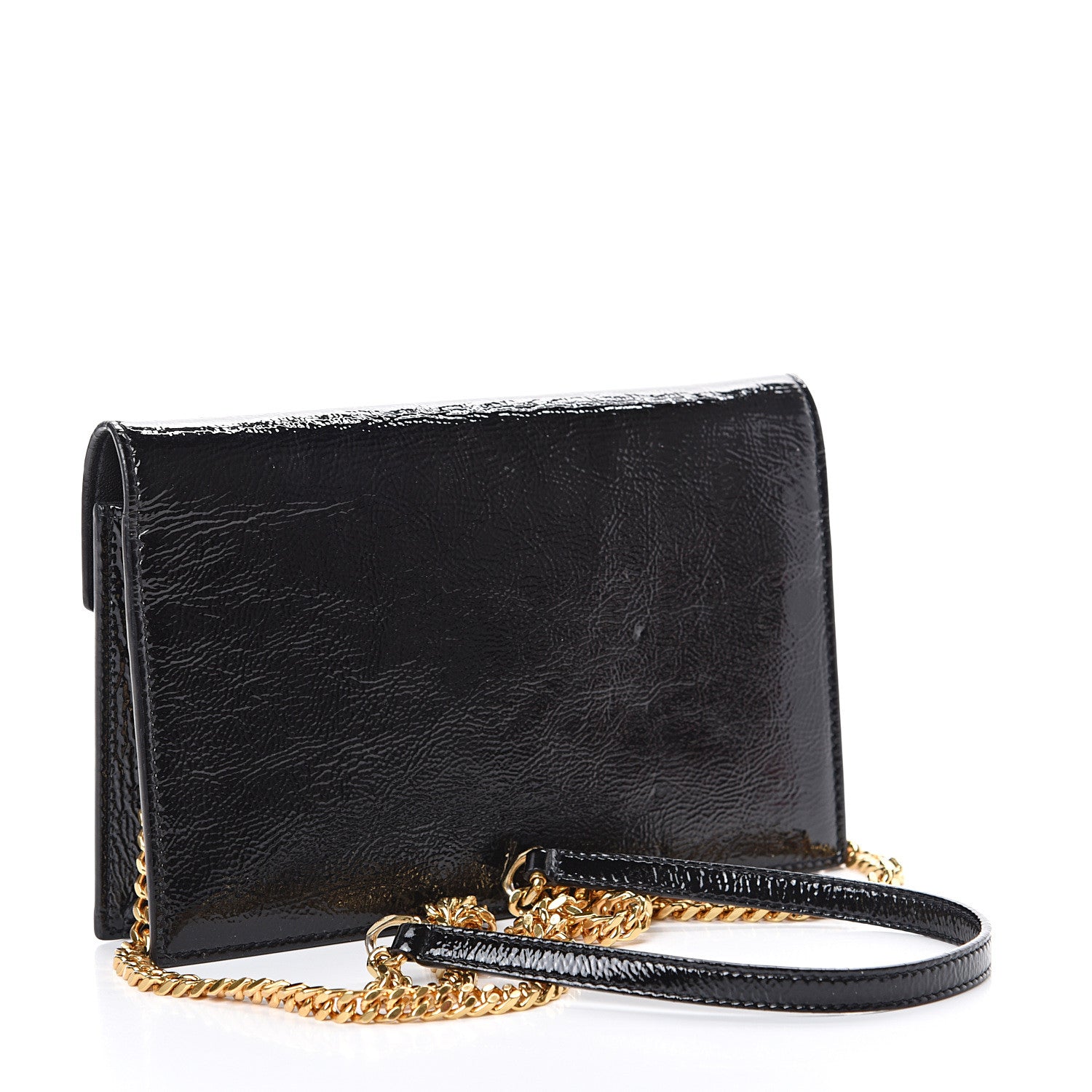 Saint Laurent Textured Patent Monogram Envelope Chain Wallet Black 2 of 10