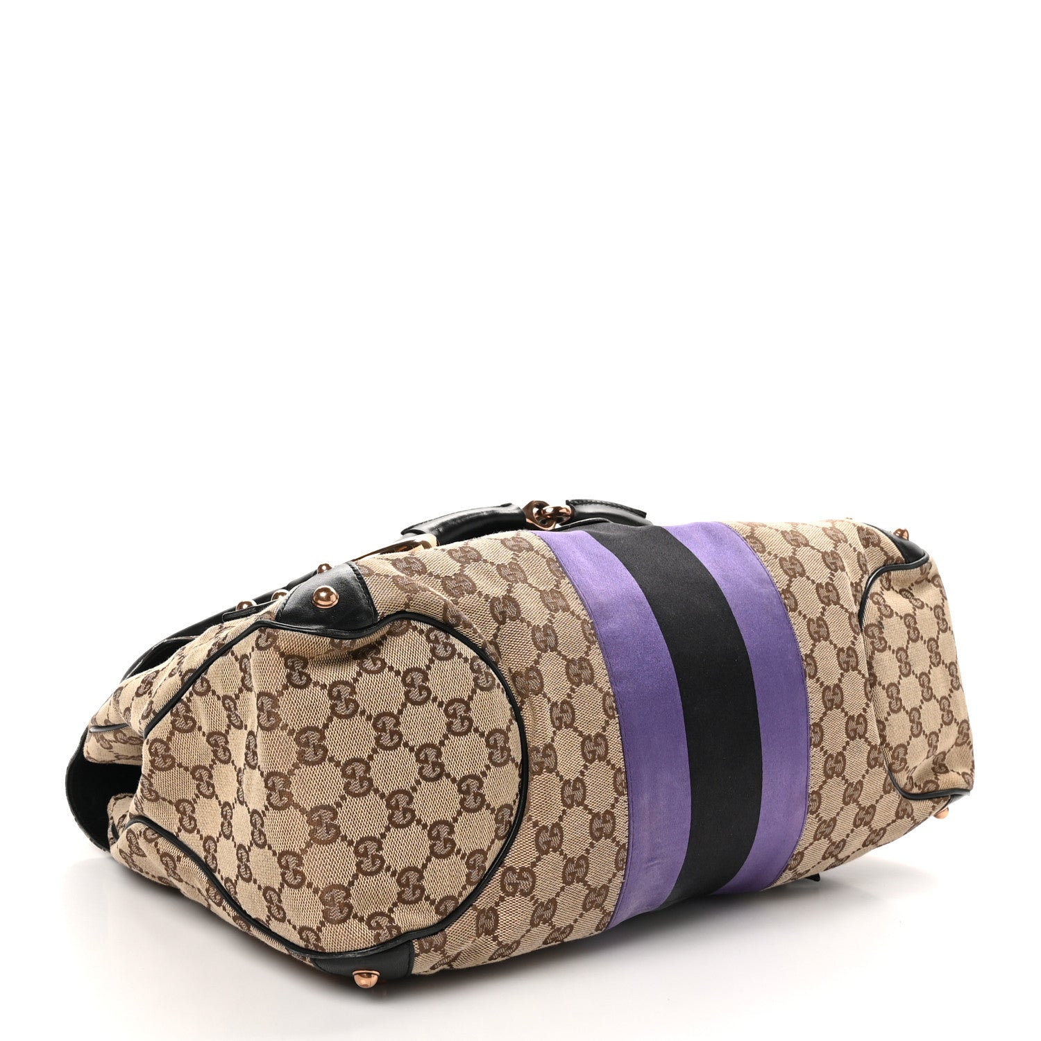 Gucci Monogram Horsebit Web Flap Bag Brown Purple 4 of 12