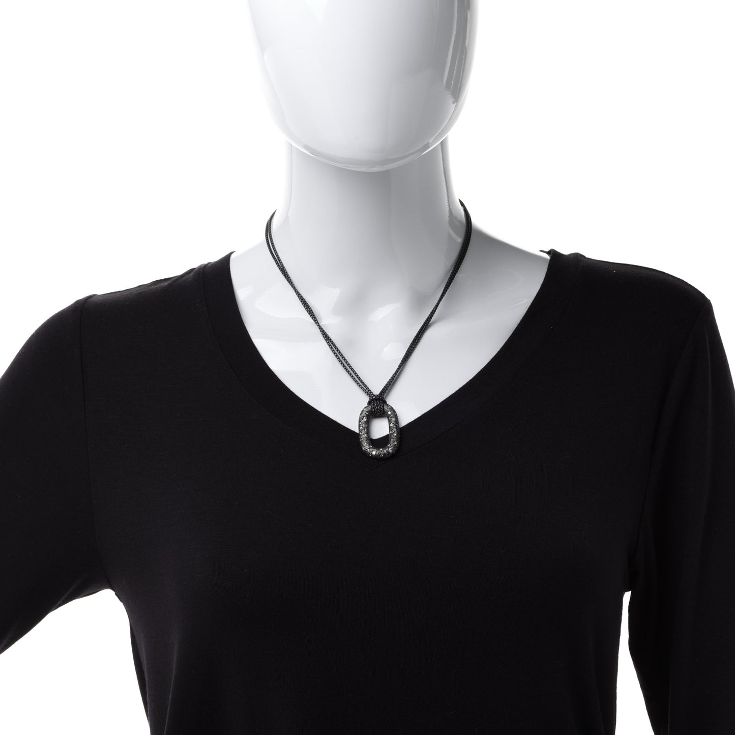 Sterling Silver Diamond Midnight Melange Oval Pendant Necklace