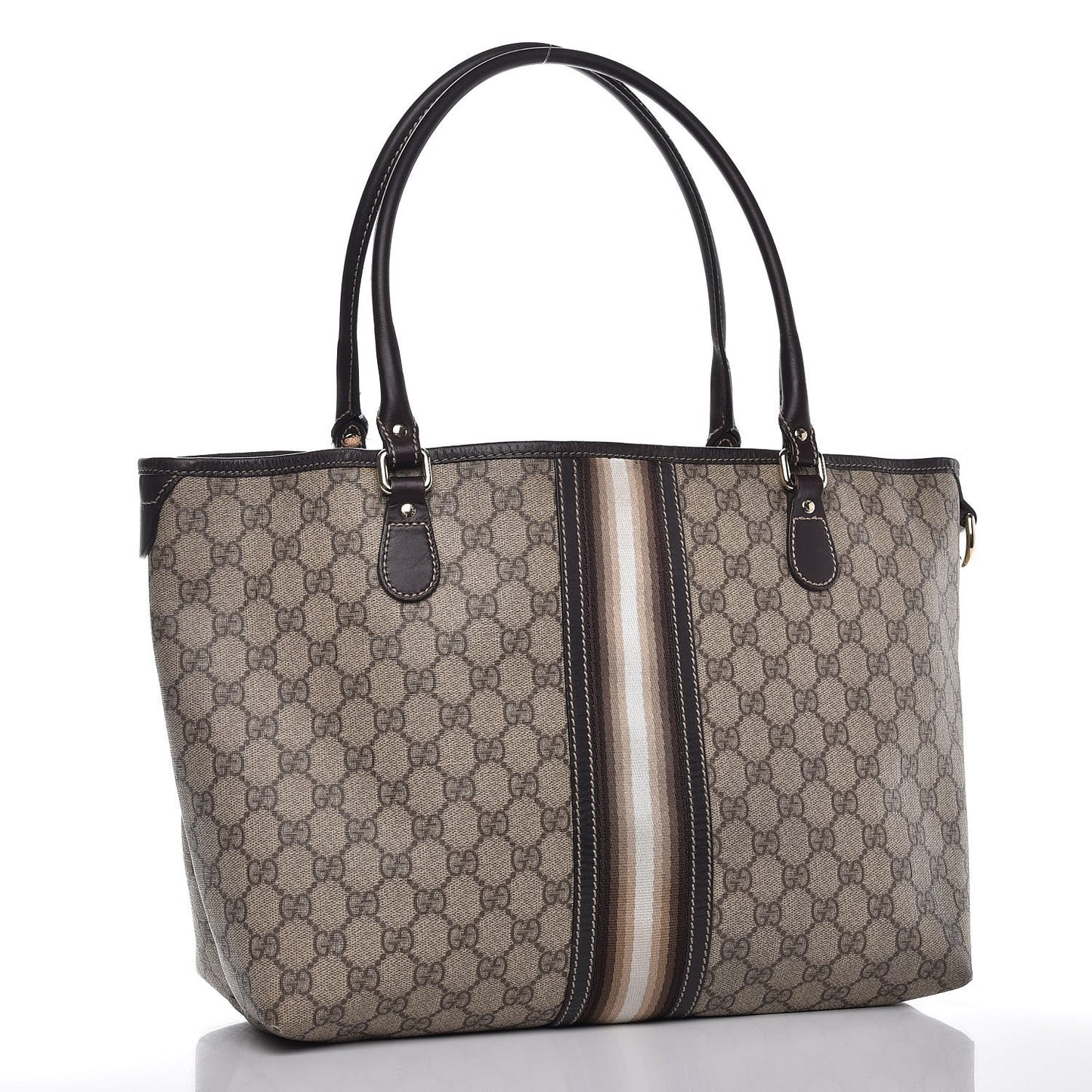GG Plus Monogram Web Tote Dark Brown