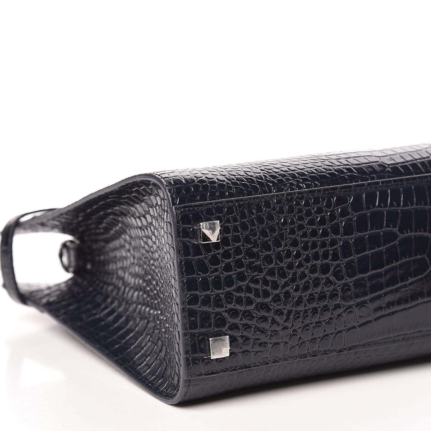 Shiny Calfskin Crocodile Embossed Small Manhattan Shopper Tote Deep Marine
