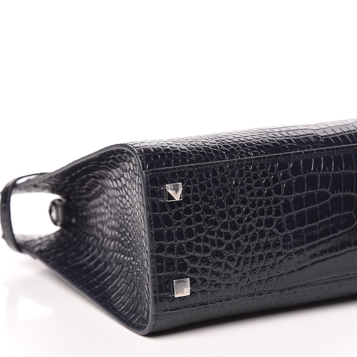 Saint Laurent Shiny Calfskin Crocodile Embossed Small Manhattan Shopper Tote Deep Marine 5 of 10