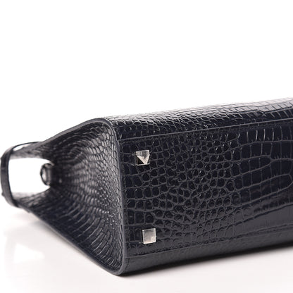 Saint Laurent Shiny Calfskin Crocodile Embossed Small Manhattan Shopper Tote Deep Marine 5 of 10