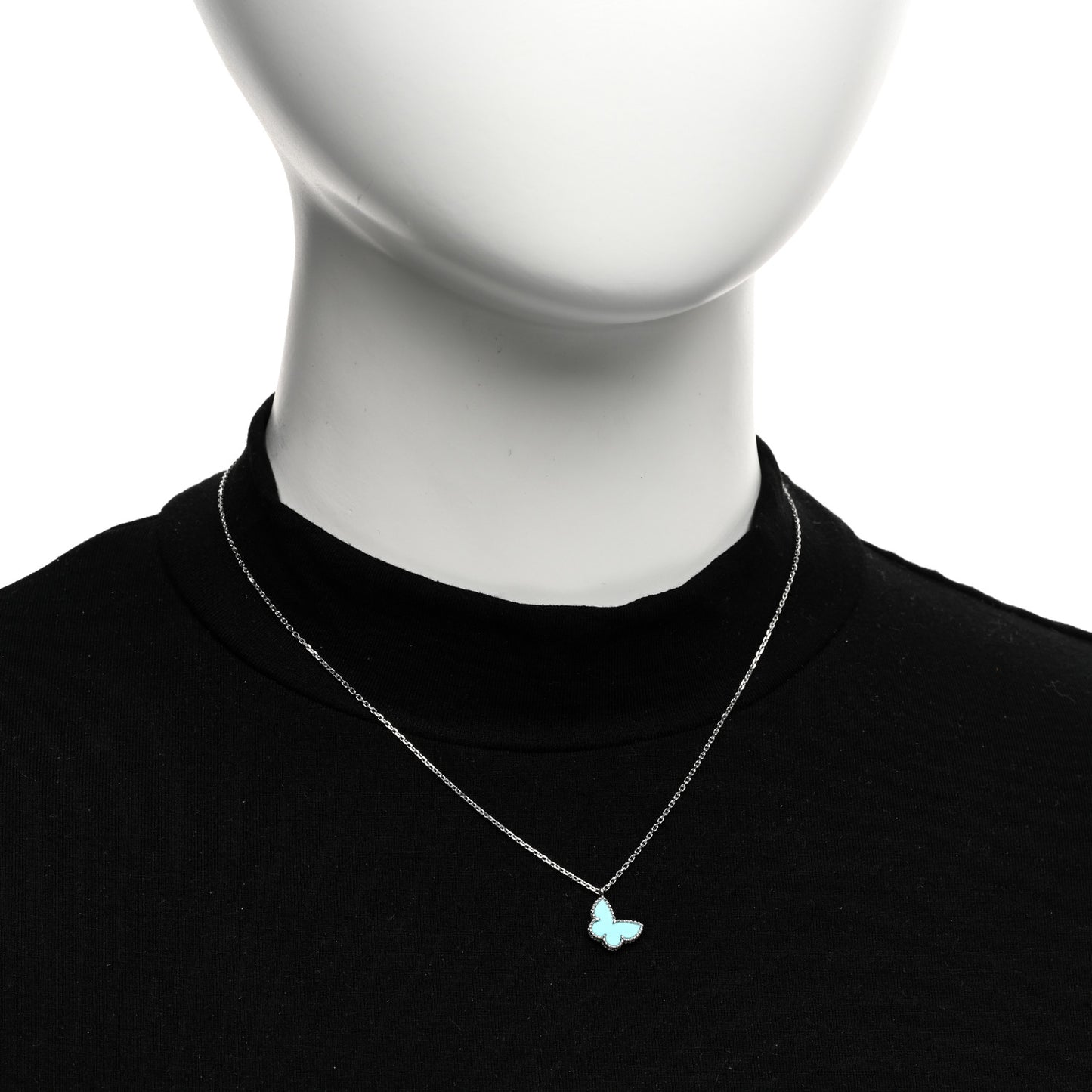 18K White Gold Turquoise Sweet Alhambra Butterfly Pendant Necklace