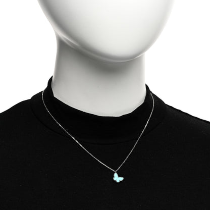 Van Cleef & Arpels 18K White Gold Turquoise Sweet Alhambra Butterfly Pendant Necklace 2 of 6