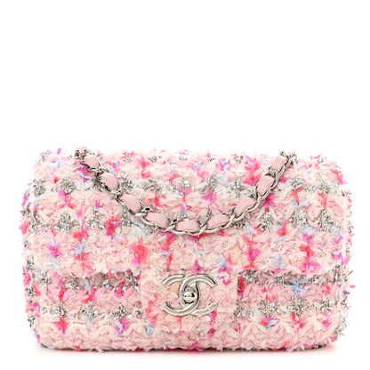 Chanel Tweed Quilted Mini Rectangular Flap Light Pink Silver Blue 1 of 11