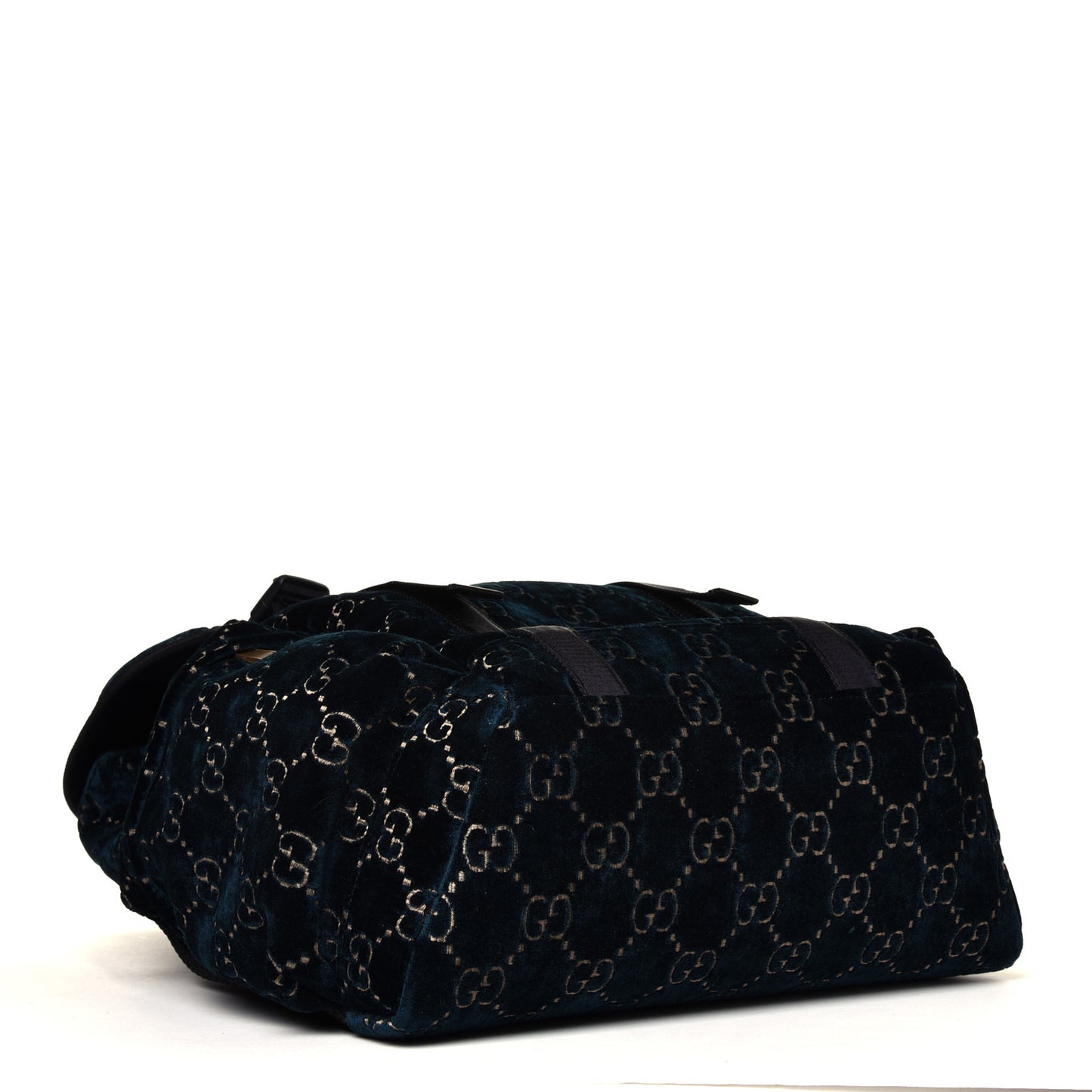 Velvet GG Monogram Web Medium Double Buckle Backpack Blue Beige Black