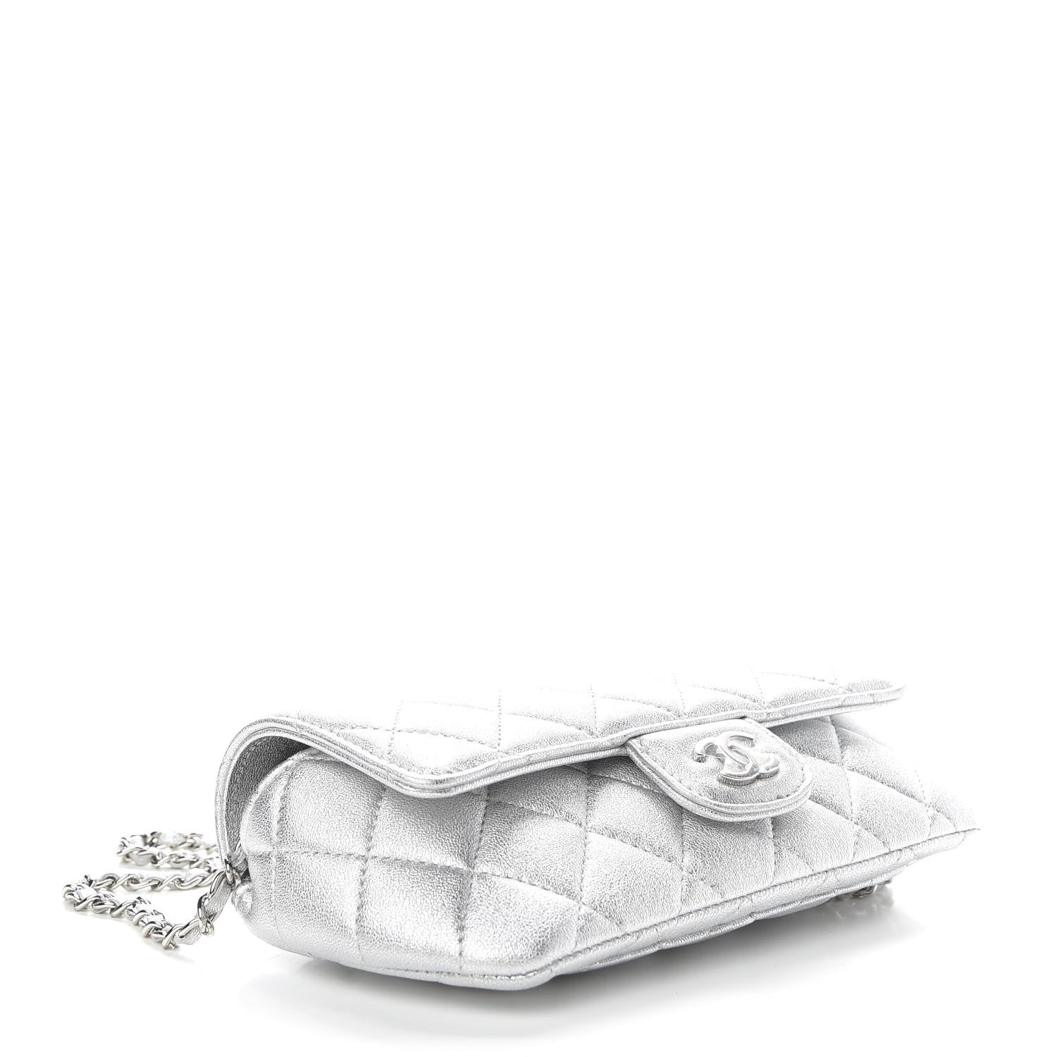 Chanel Metallic Lambskin Quilted Glasses Case With Chain Silver 4 of 11