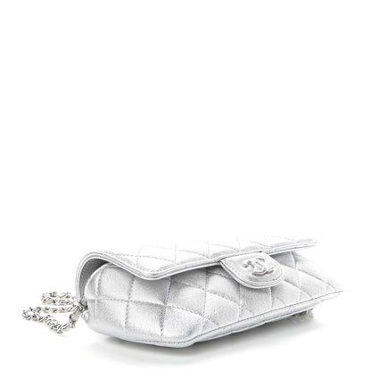 Chanel Metallic Lambskin Quilted Glasses Case With Chain Silver 4 of 11
