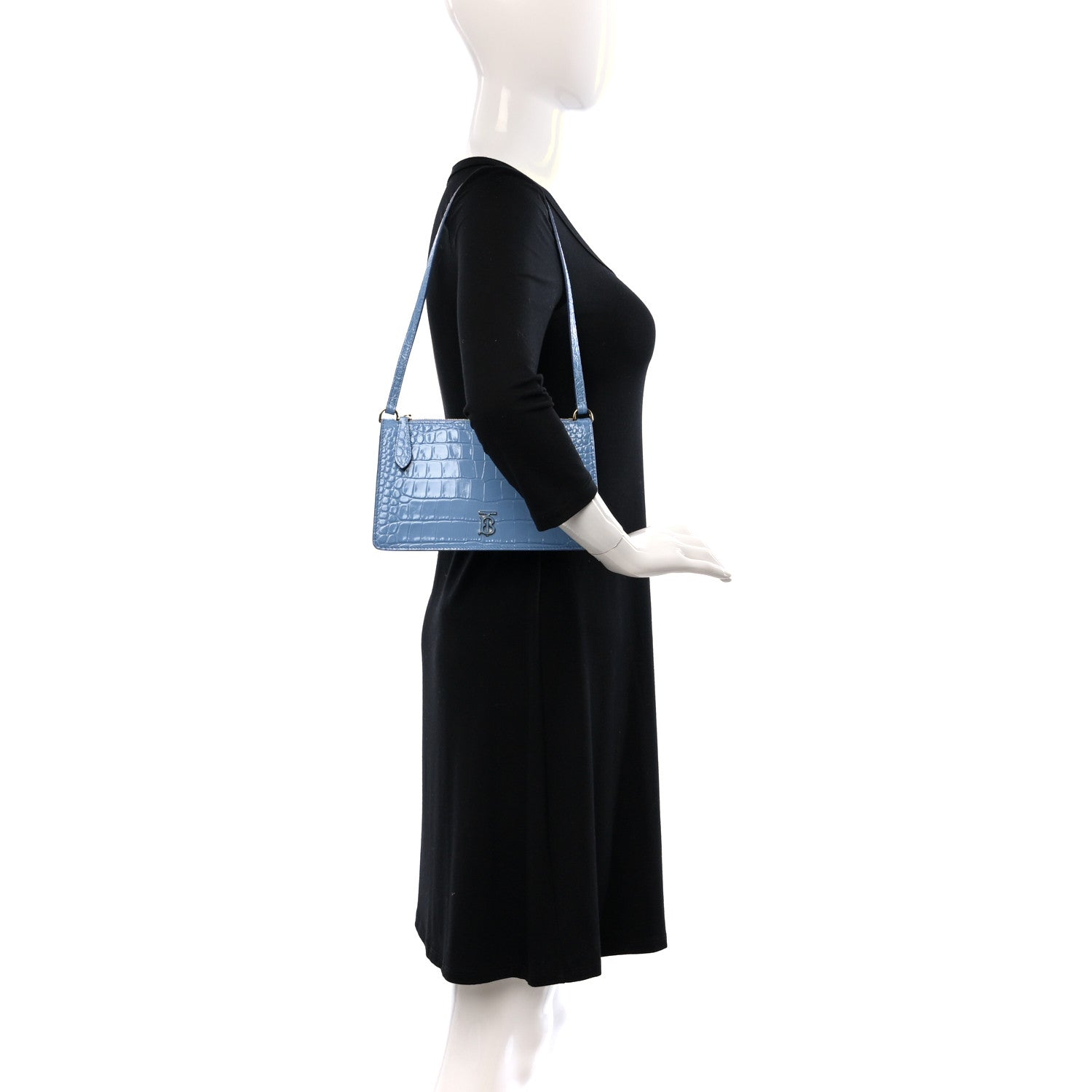 Burberry Crocodile Embossed Mini TB Shoulder Bag Blue 2 of 8