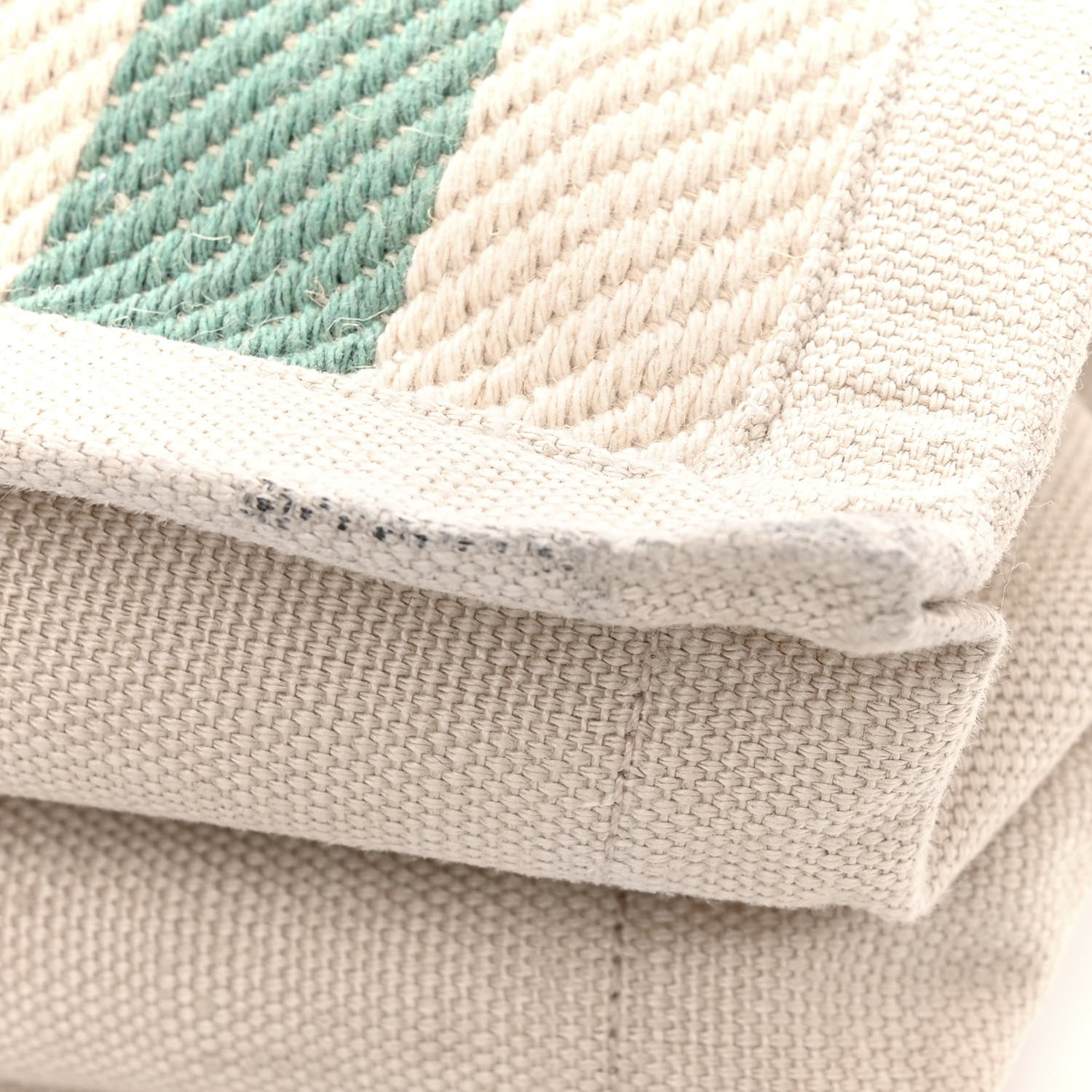 Saint Laurent Cotton Linen Calfskin Striped Rive Gauche Tote Water Green 11 of 14
