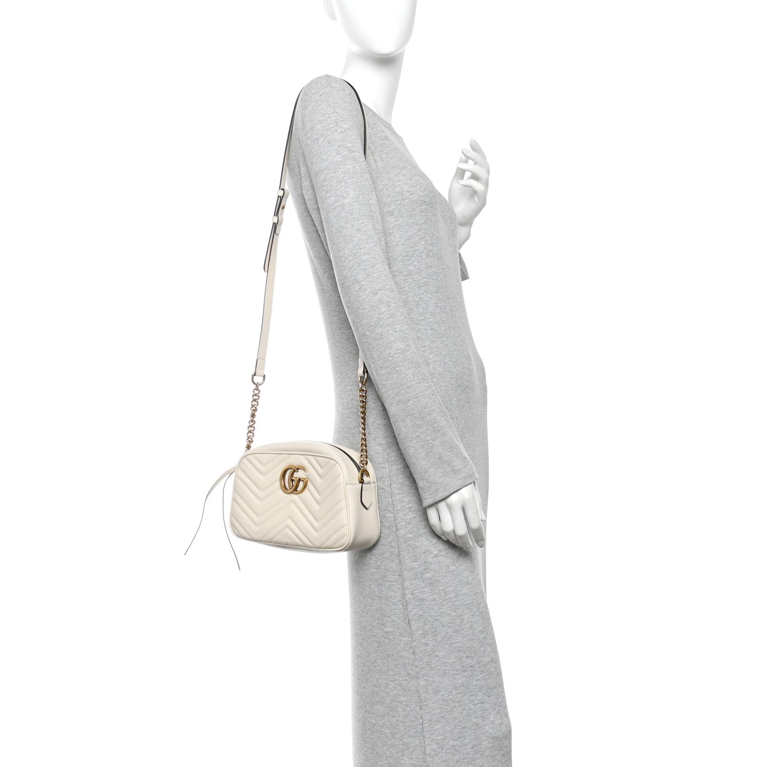 Gucci Calfskin Matelasse Small GG Marmont Chain Shoulder Bag White 2 of 12