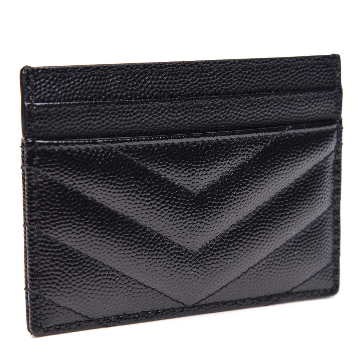 Saint Laurent Grain De Poudre Matelasse Chevron Monogram Credit Card Case Black 2 of 9