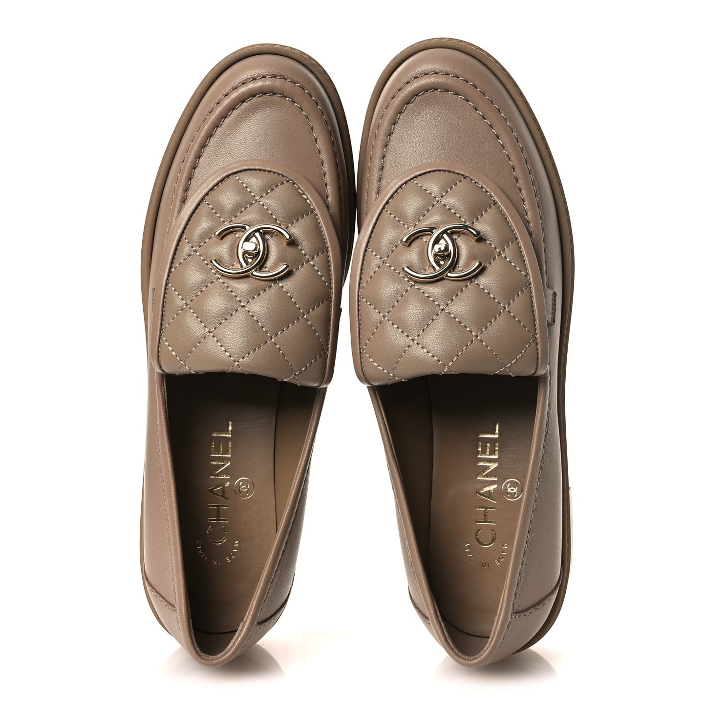 Lambskin Quilted CC Turnlock Loafers 40 Beige