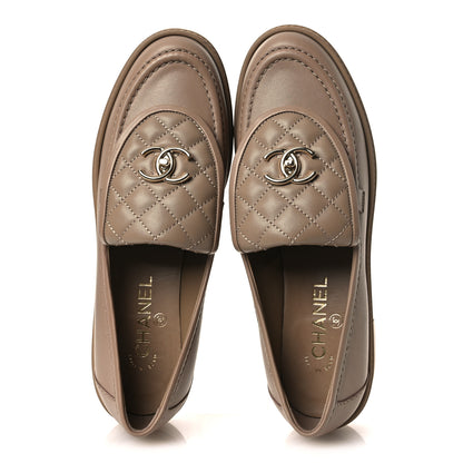 Chanel Lambskin Quilted CC Turnlock Loafers 40 Beige 2 of 10