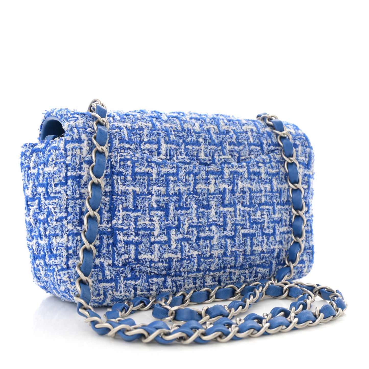 Tweed Quilted Mini Rectangular Flap Blue White