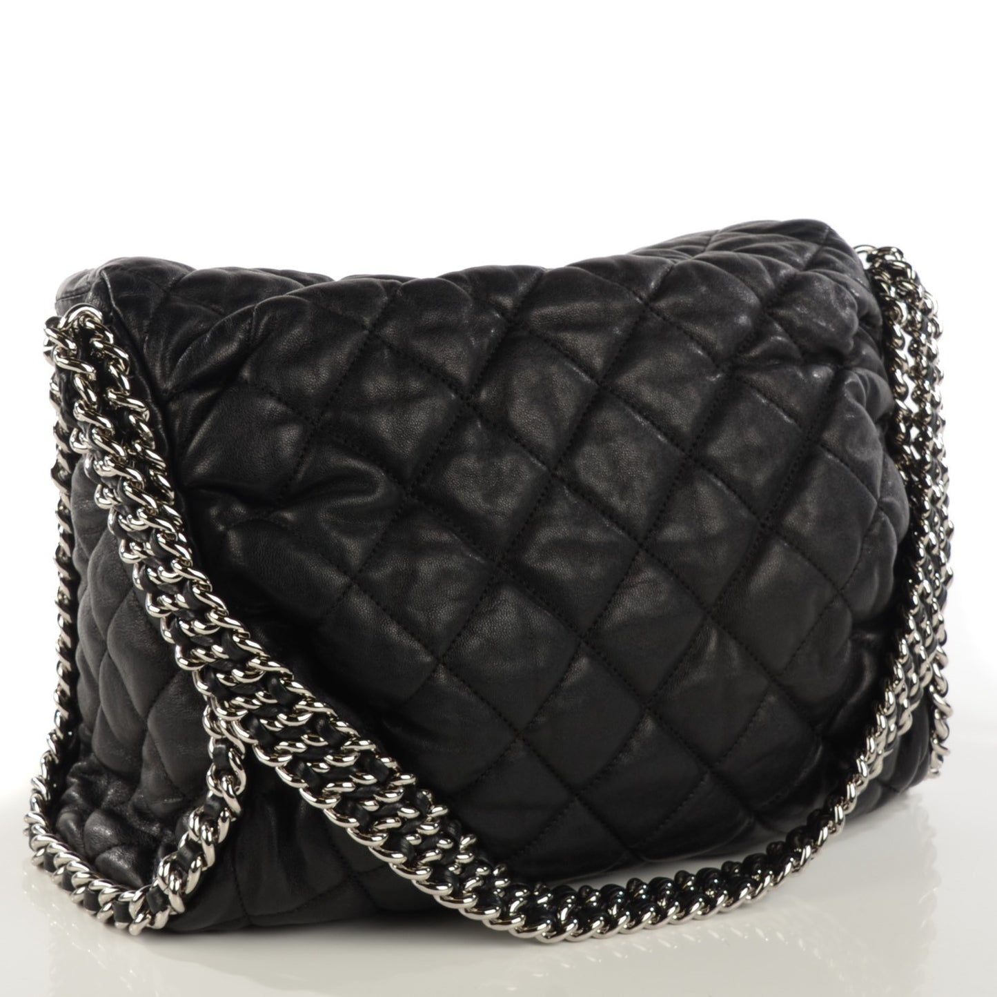 Washed Lambskin Chain Around Hobo Black