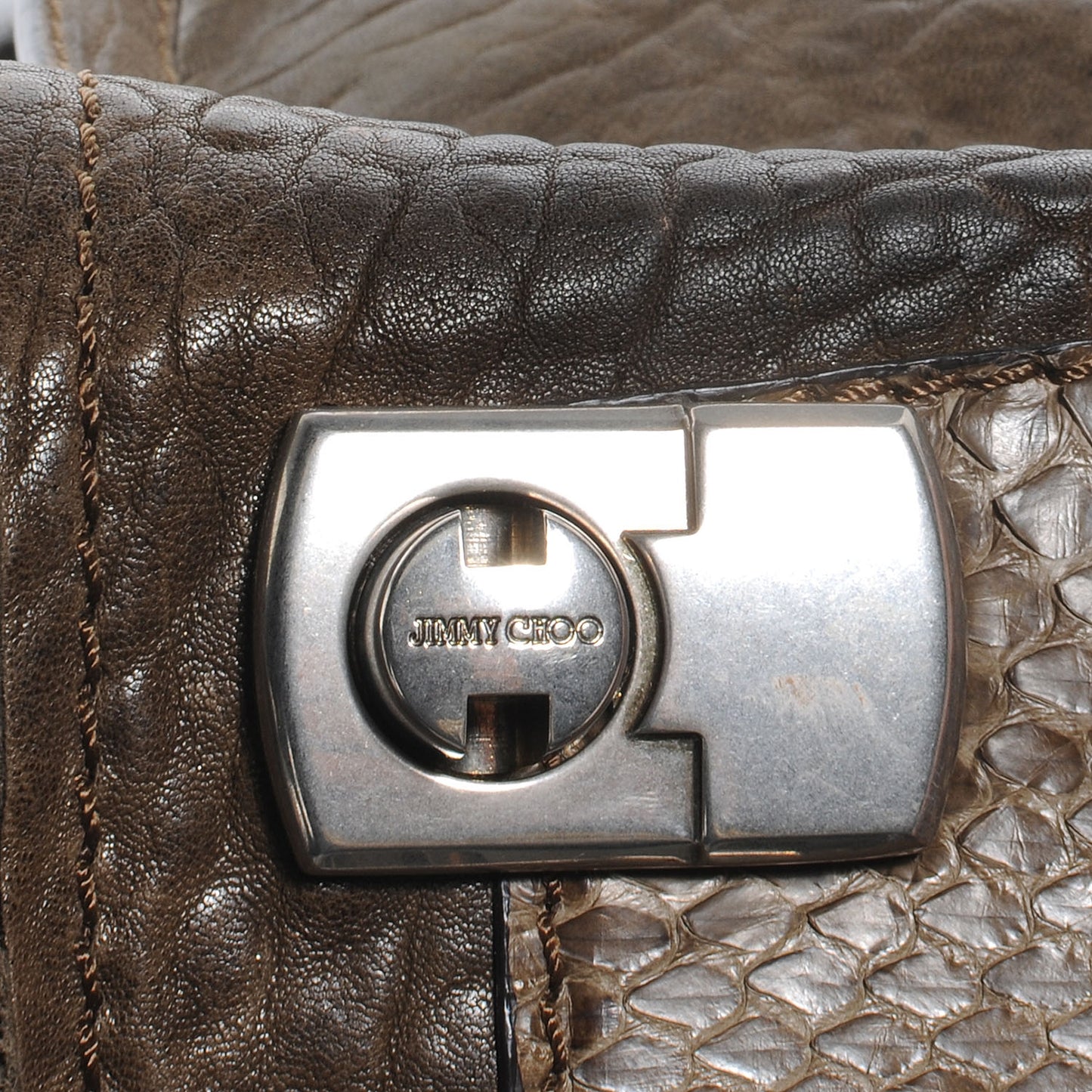 Python Grained Adele Fringe Shoulder Bag Brown