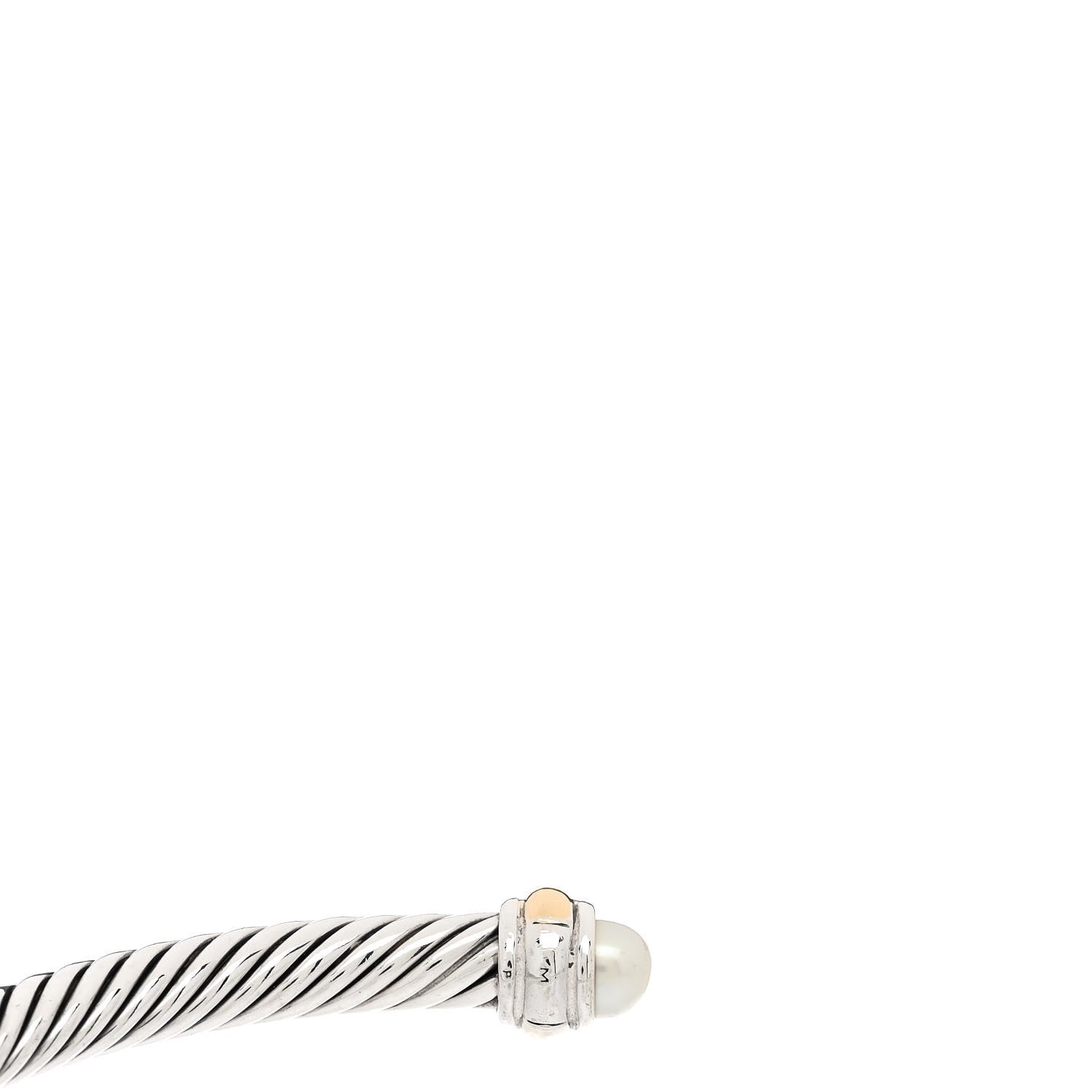 David Yurman Sterling Silver 18K Yellow Gold Pearl 4mm Cable Classics Bracelet 3 of 5