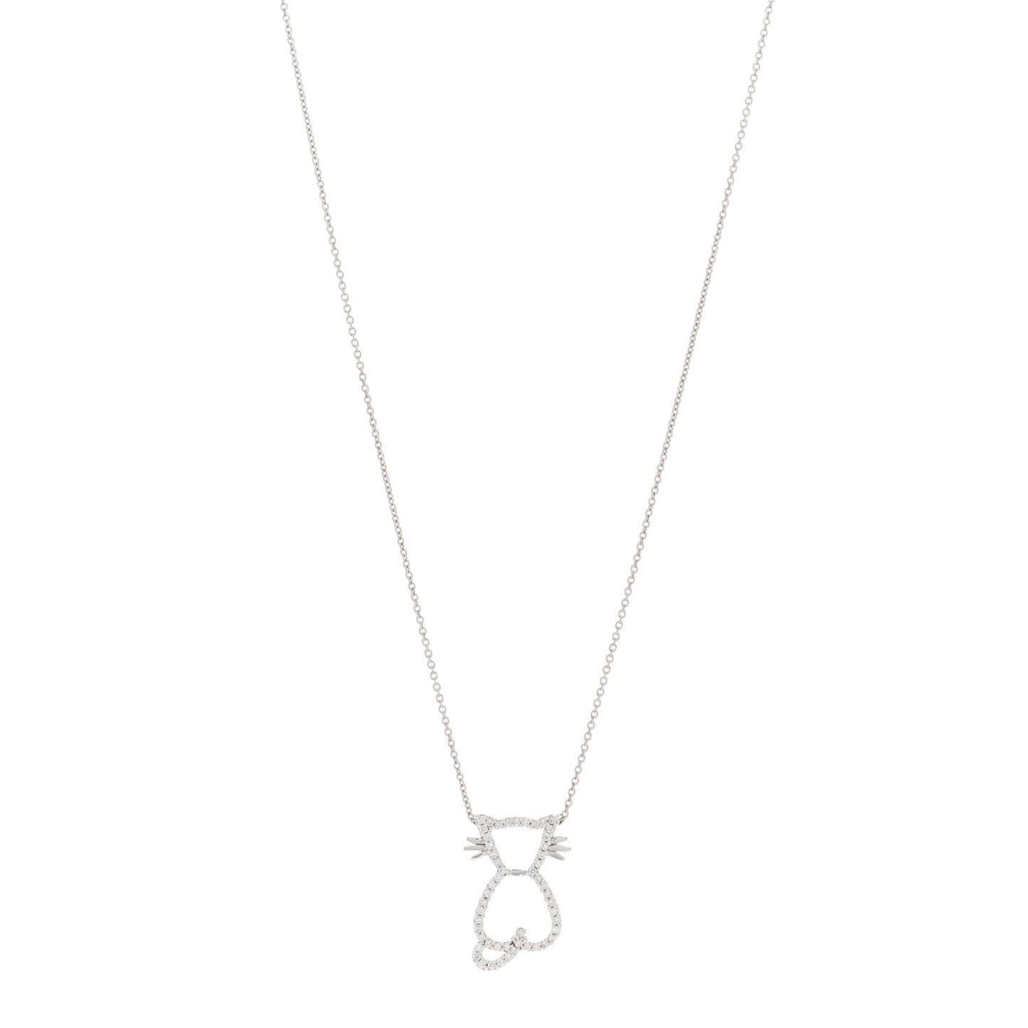 18K White Gold Diamond Cat Pendant Necklace