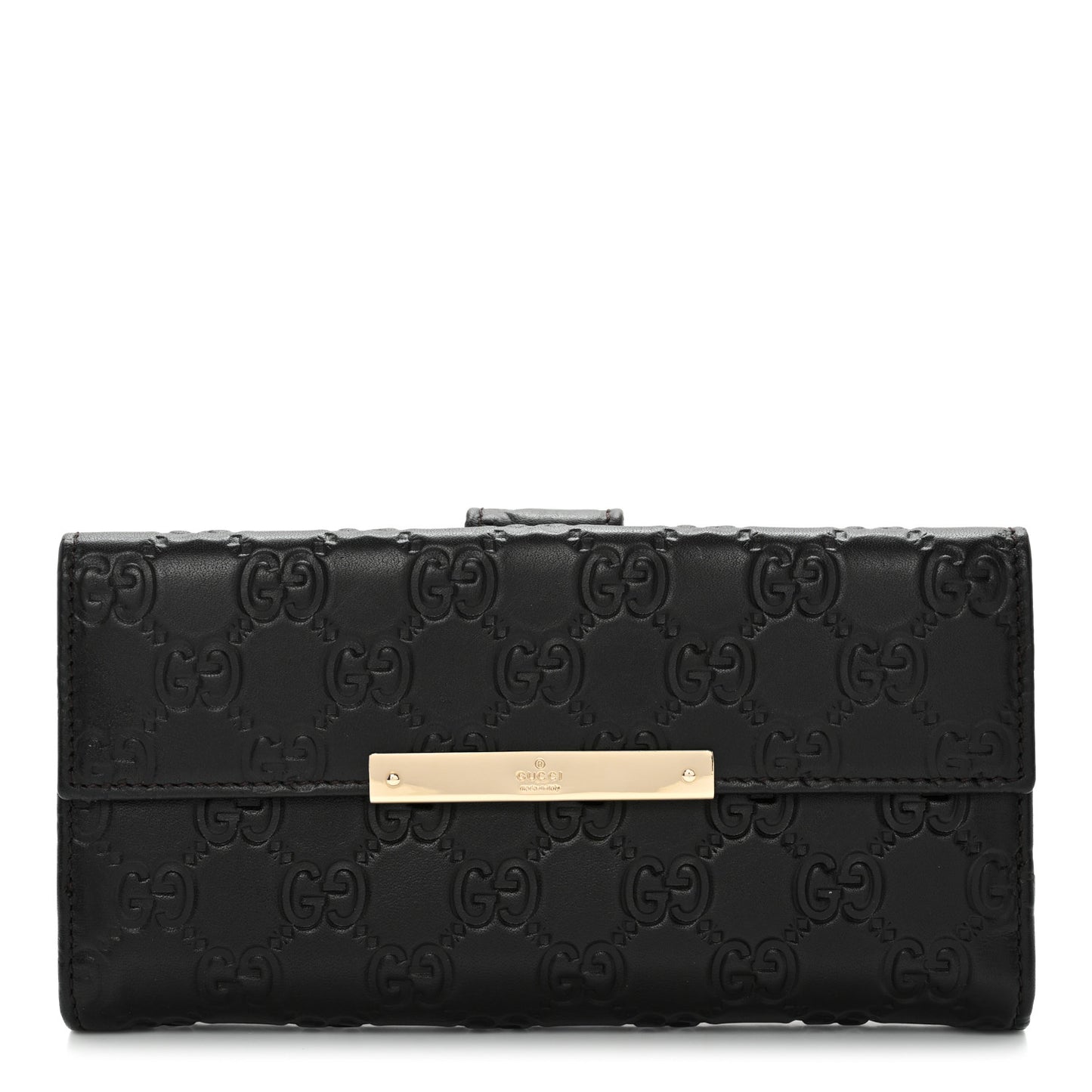 Guccissima Margaux Calfskin Metal Bar Continental Flap Wallet Black