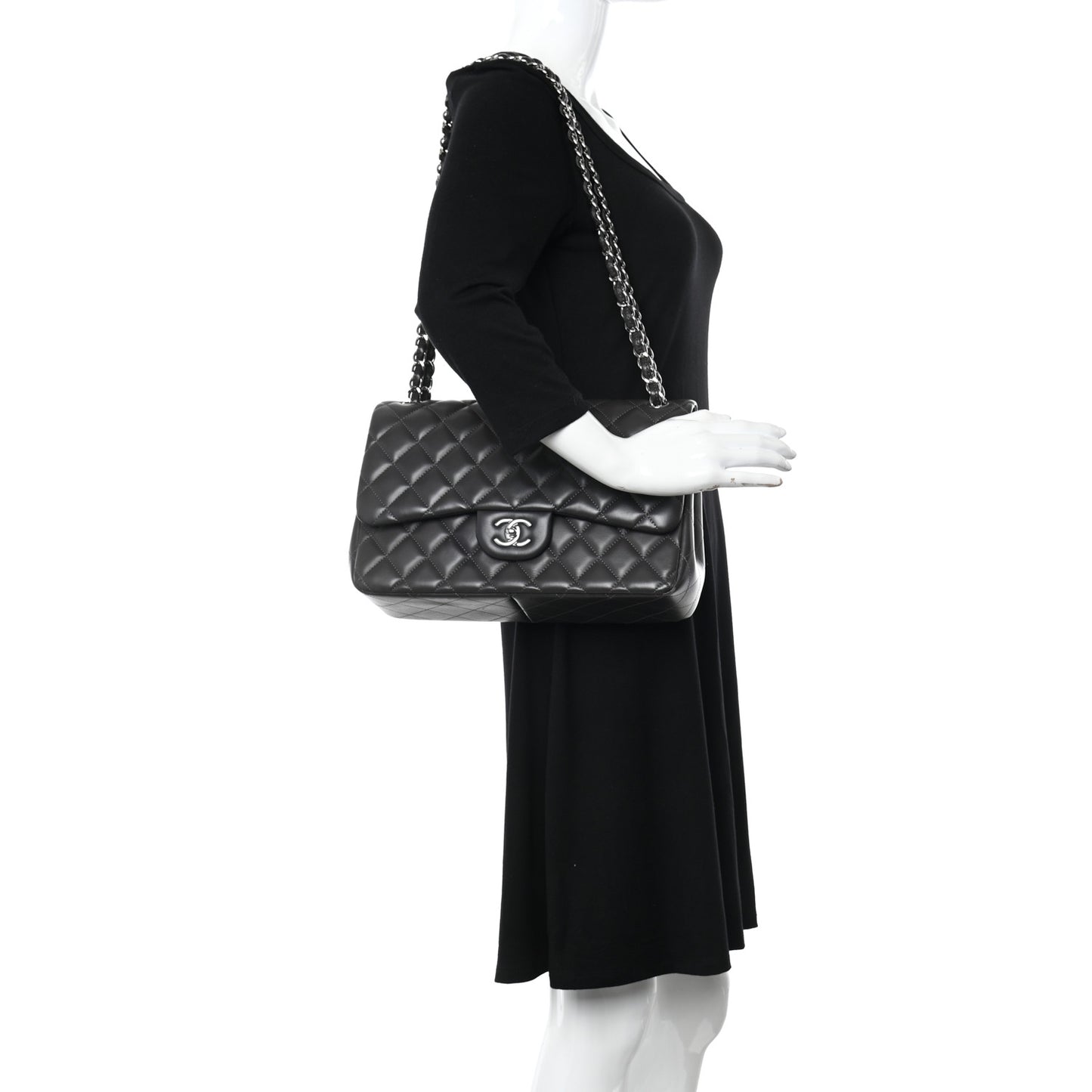 Lambskin Quilted Jumbo Double Flap Dark Grey