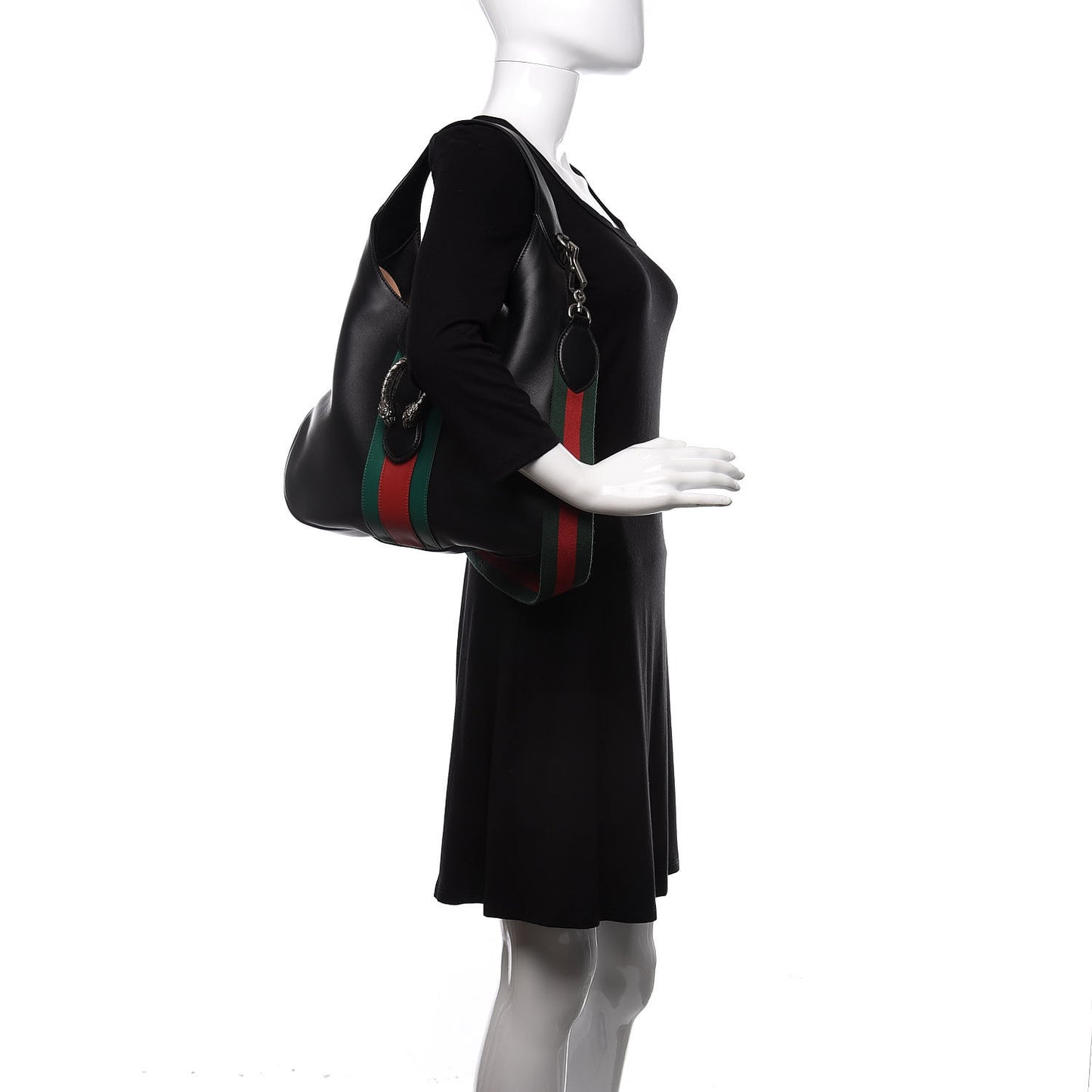 Calfskin Web Stripe Medium Dionysus Hobo Black