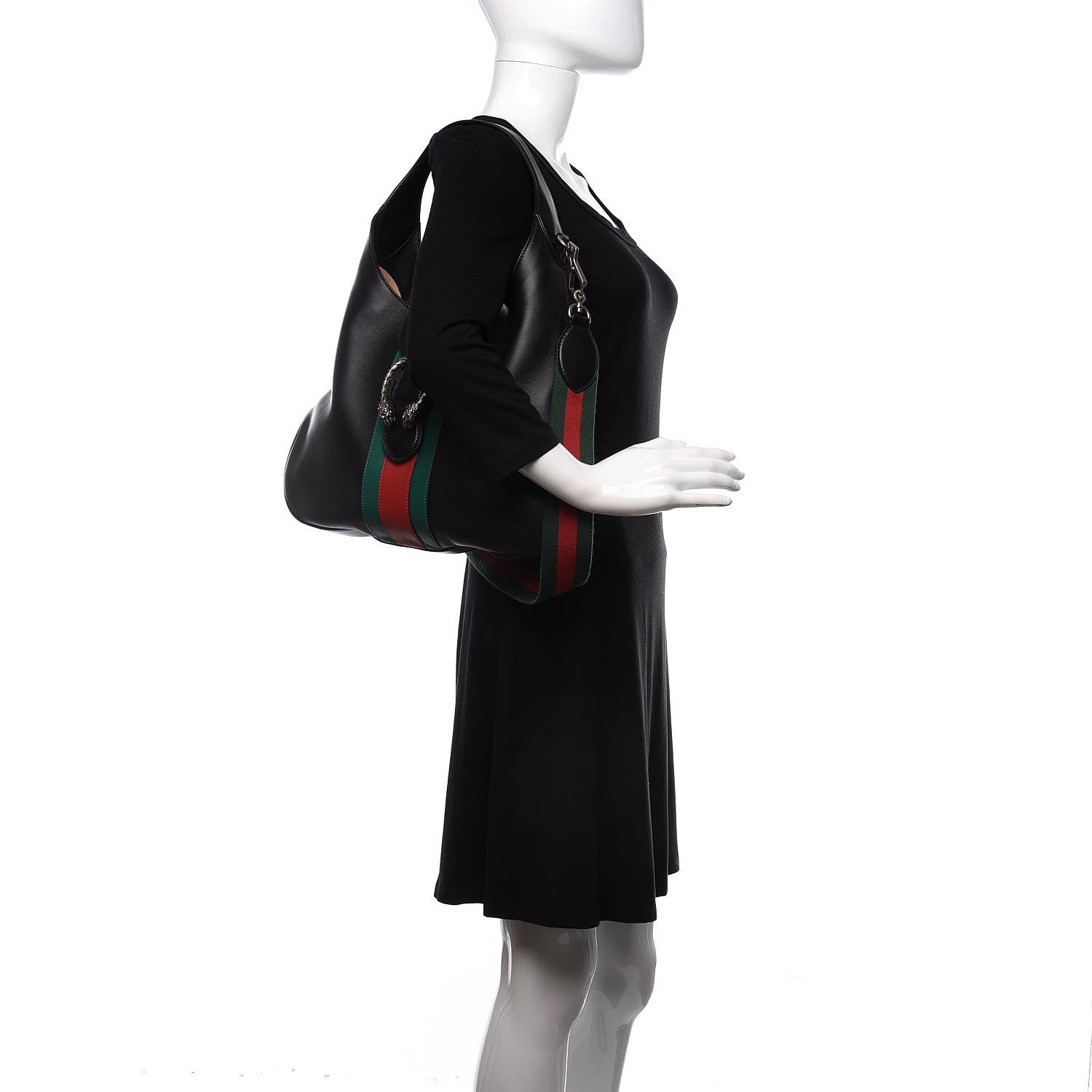 Gucci Calfskin Web Stripe Medium Dionysus Hobo Black 3 of 13