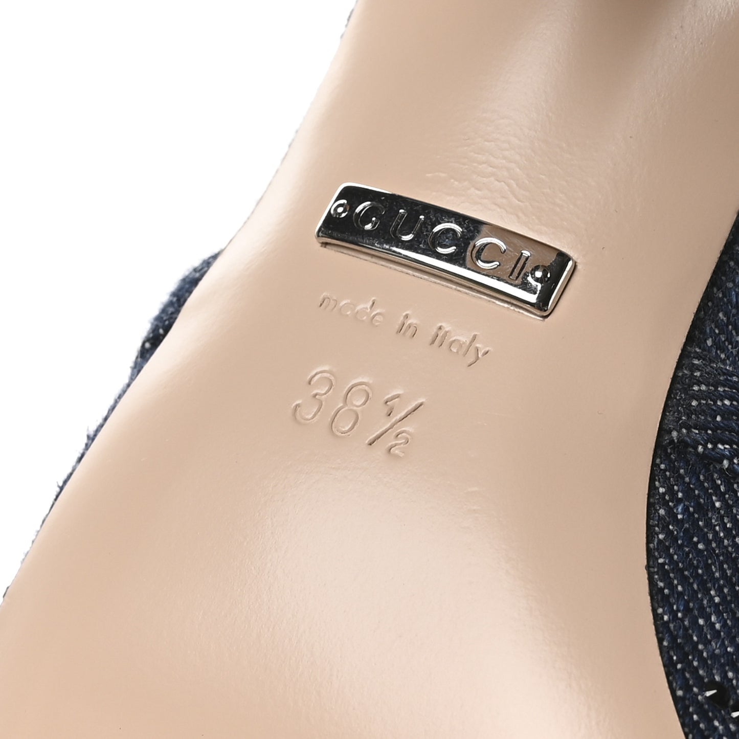 Denim Crystal GG Monogram Mules 38.5 Blue