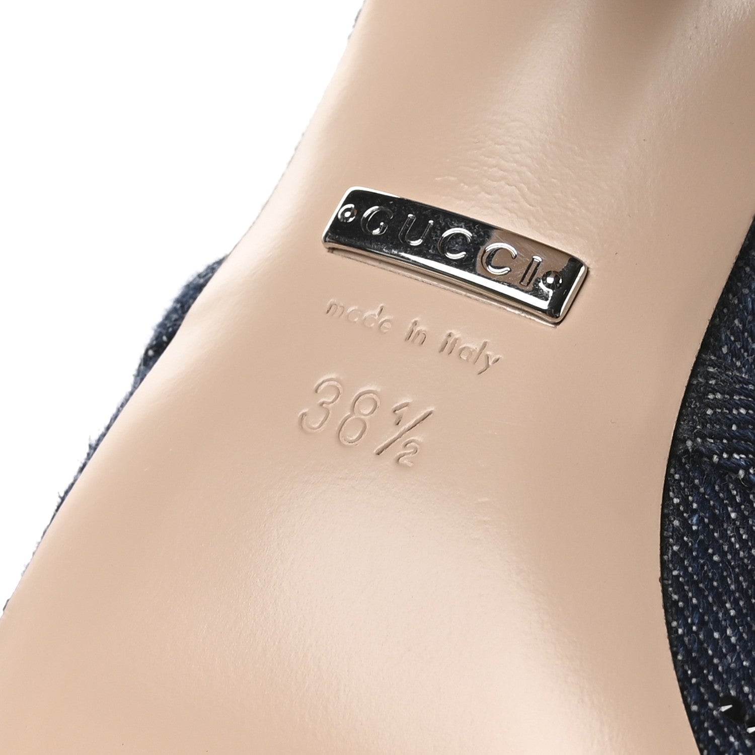 Gucci Denim Crystal GG Monogram Mules 38.5 Blue 7 of 9