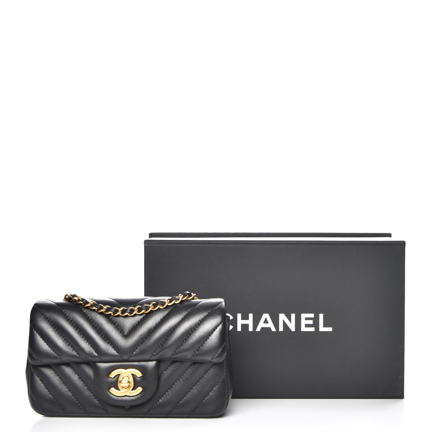 Lambskin Chevron Quilted Extra Mini Rectangular Flap Black