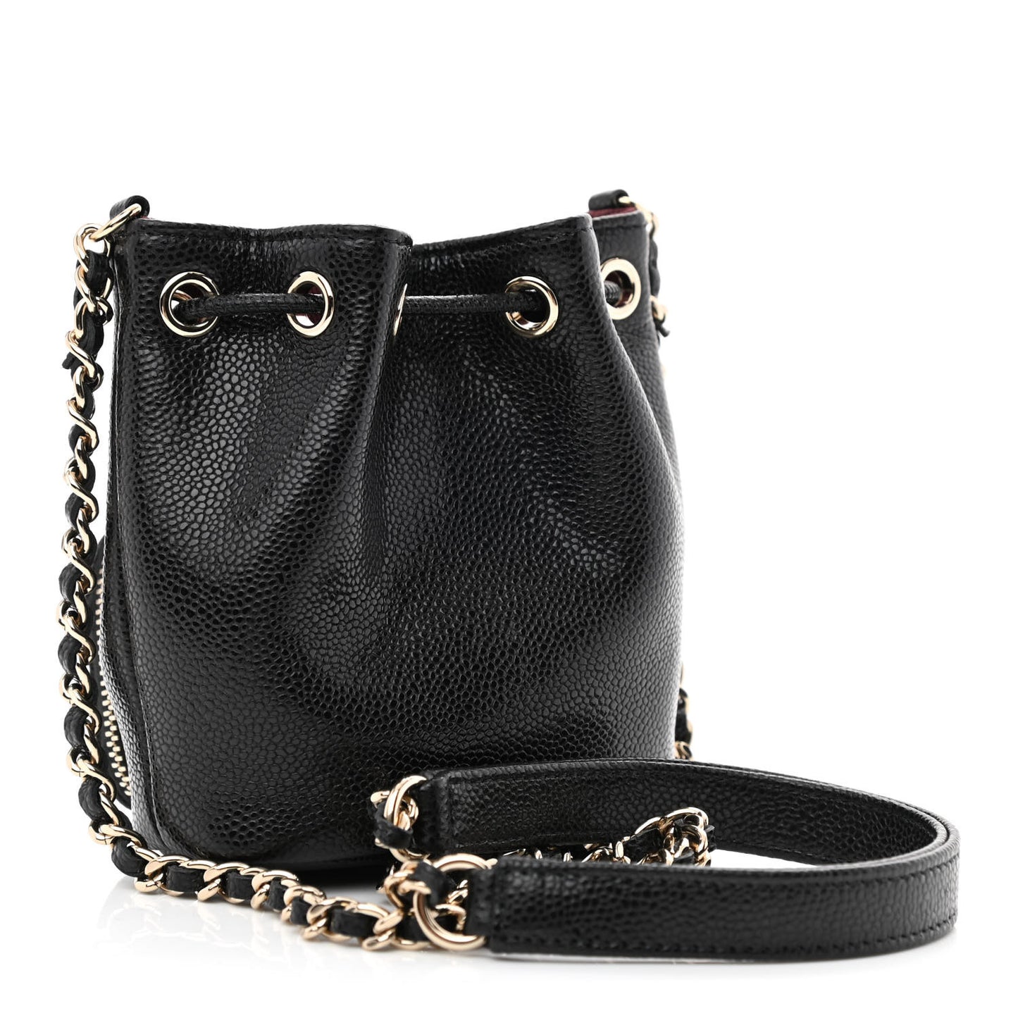 Caviar Quilted Mini CC Pocket Bucket Bag Black