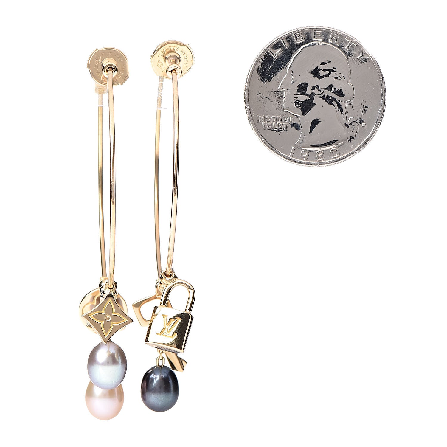 Louis Vuitton 18K Yellow Gold Pearl Monogram Hoop Earrings 2 of 5