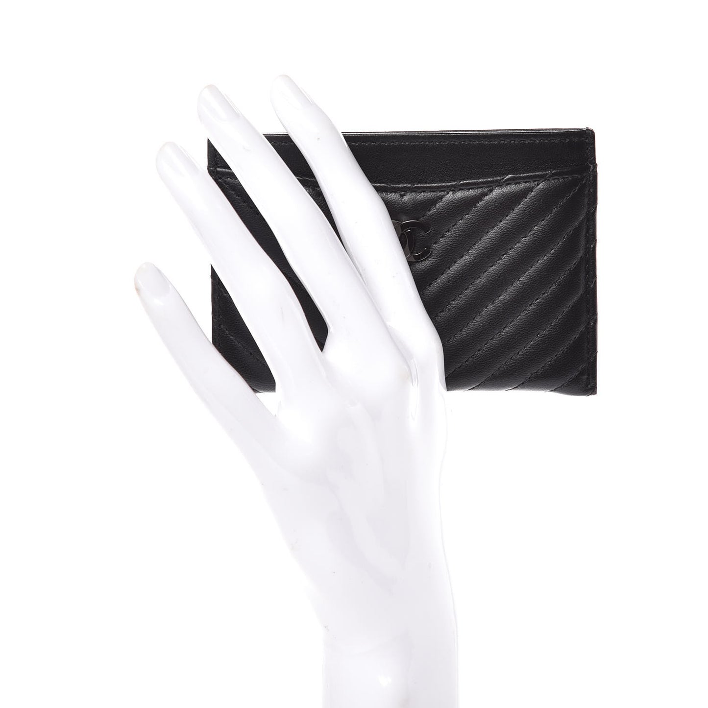 Lambskin Chevron Quilted Card Holder Black