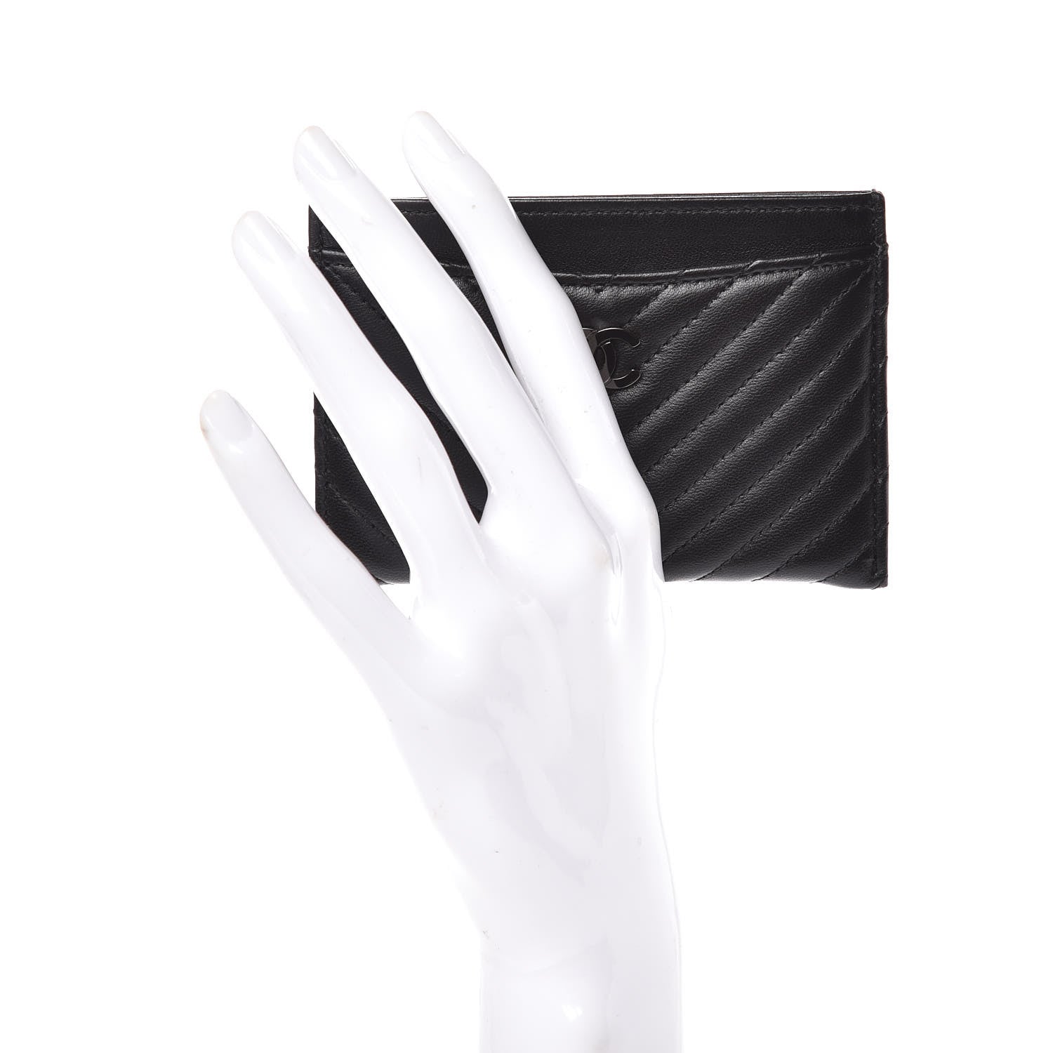 Chanel Lambskin Chevron Quilted Card Holder Black 2 of 11