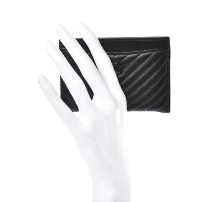 Chanel Lambskin Chevron Quilted Card Holder Black 2 of 11