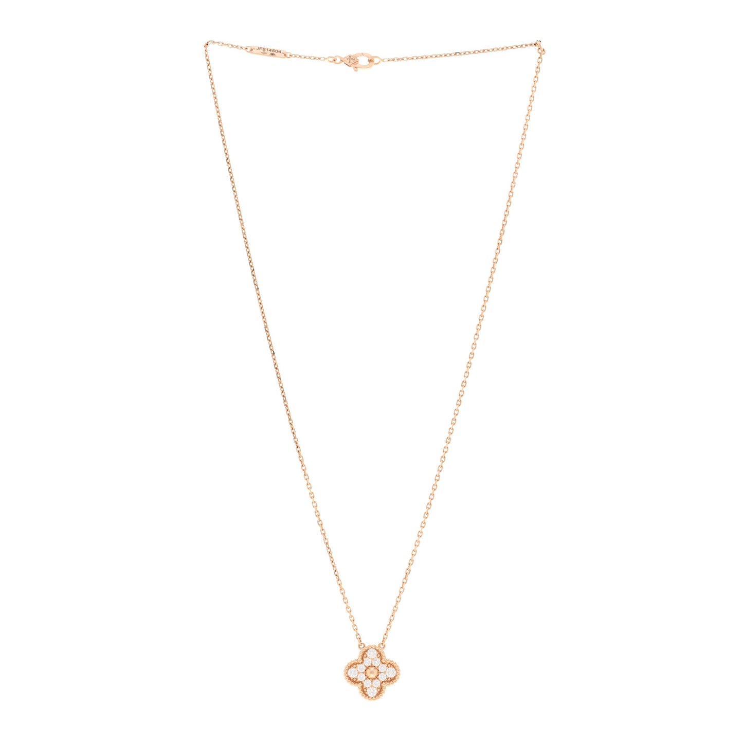 18K Rose Gold Diamond Vintage Alhambra Pendant Necklace