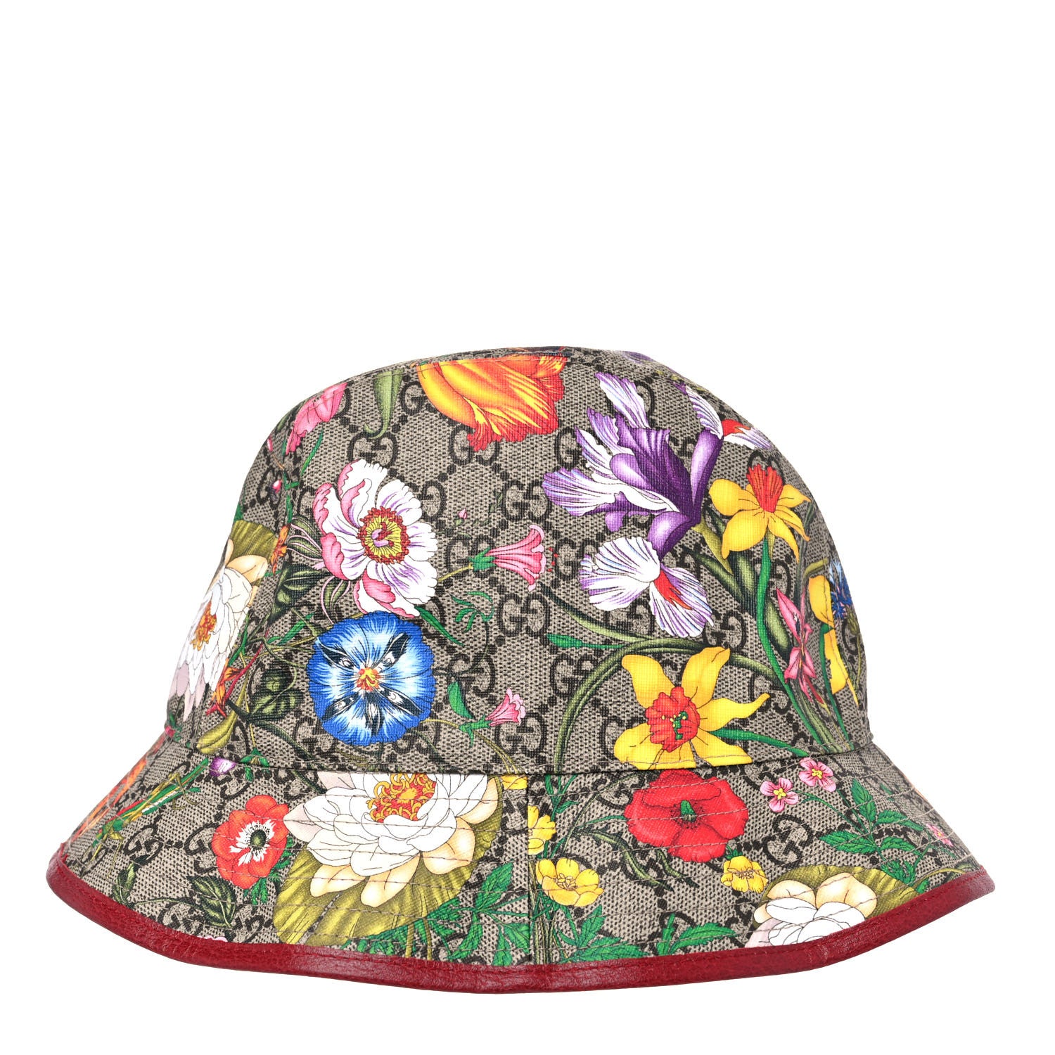 Gucci GG Supreme Monogram Flora Fedora Hat M Red 6 of 10
