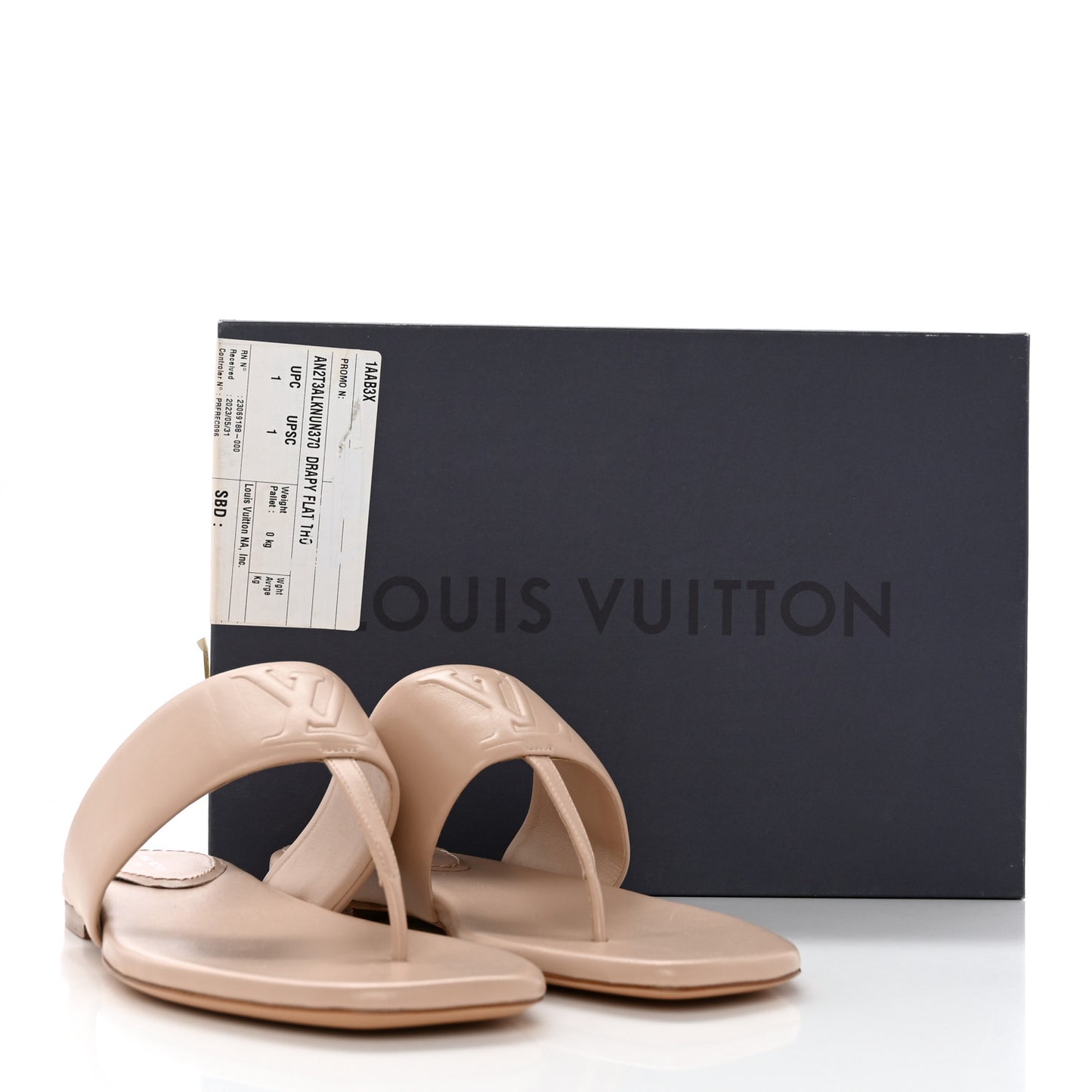 Lambskin Embossed Monogram Drapy Flat Thong Sandal 37 Beige