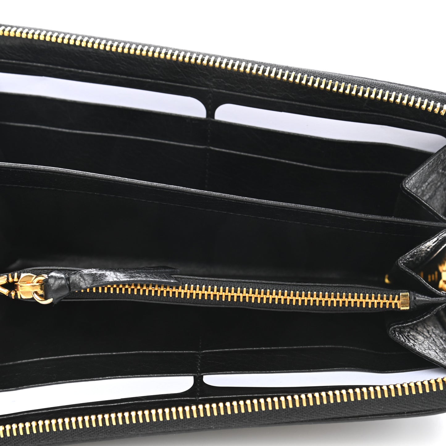 Agneau Classic Gold Hardware Continental Zip Around Wallet Black