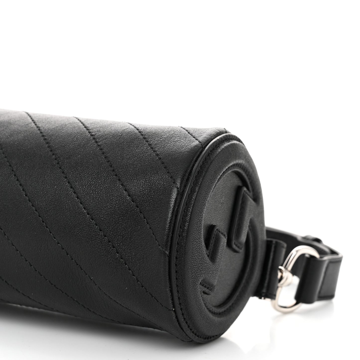 Sakai Be Green Calfskin Diagonal Stitched Mini Blondie Barrel Shoulder Bag Black