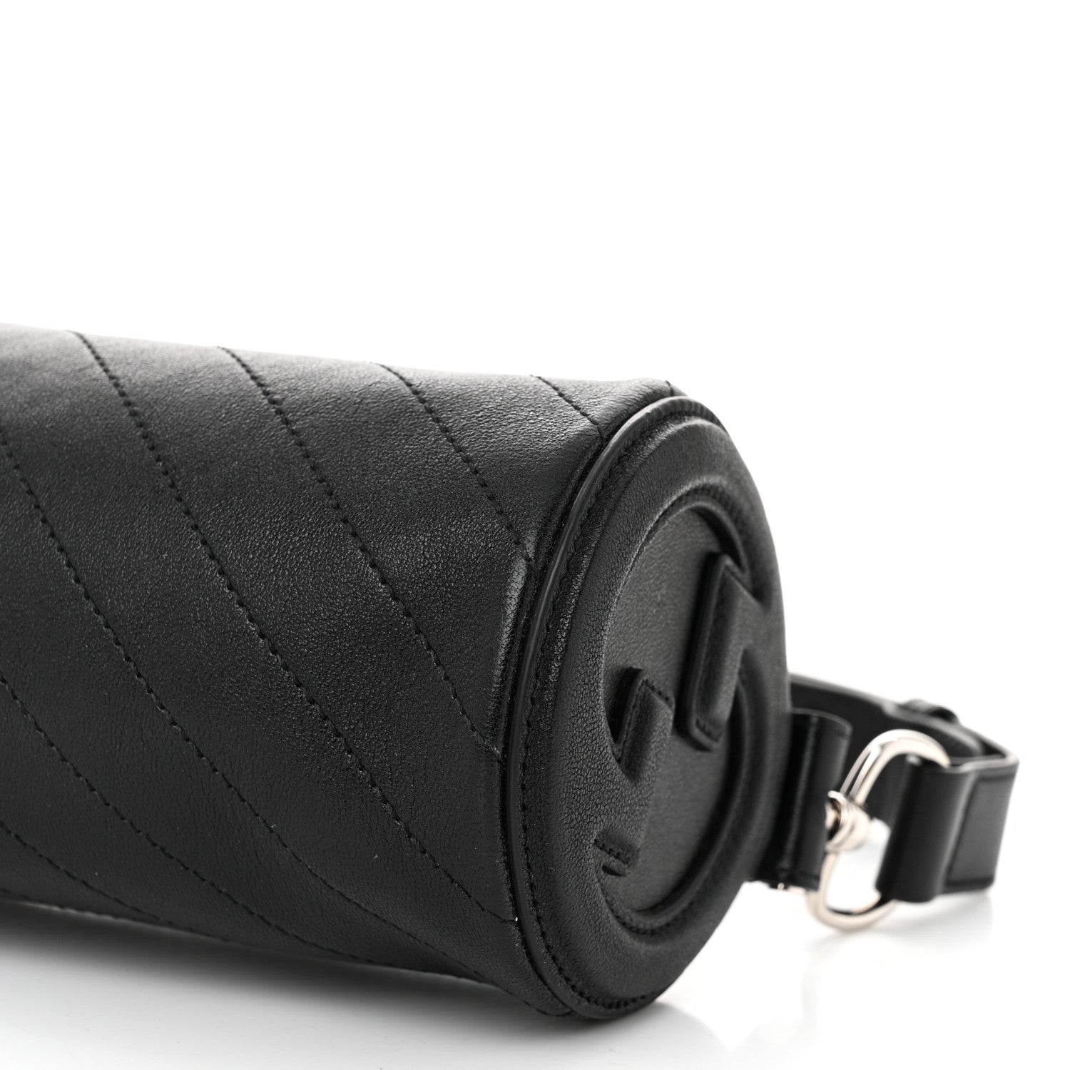 Gucci Sakai Be Green Calfskin Diagonal Stitched Mini Blondie Barrel Shoulder Bag Black 9 of 9