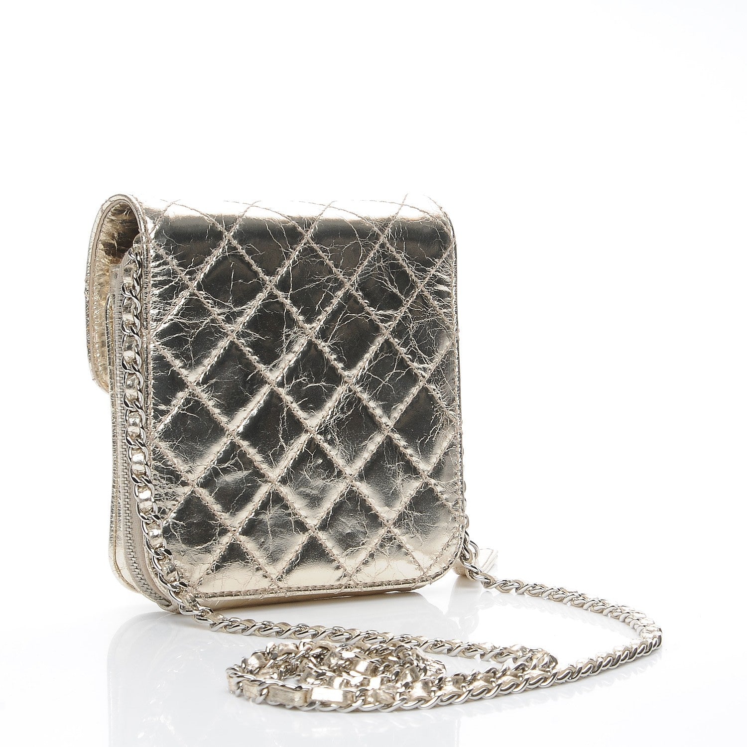 Chanel Crackled Aged Calfskin Mini Crossbody Flap Gold 3 of 9