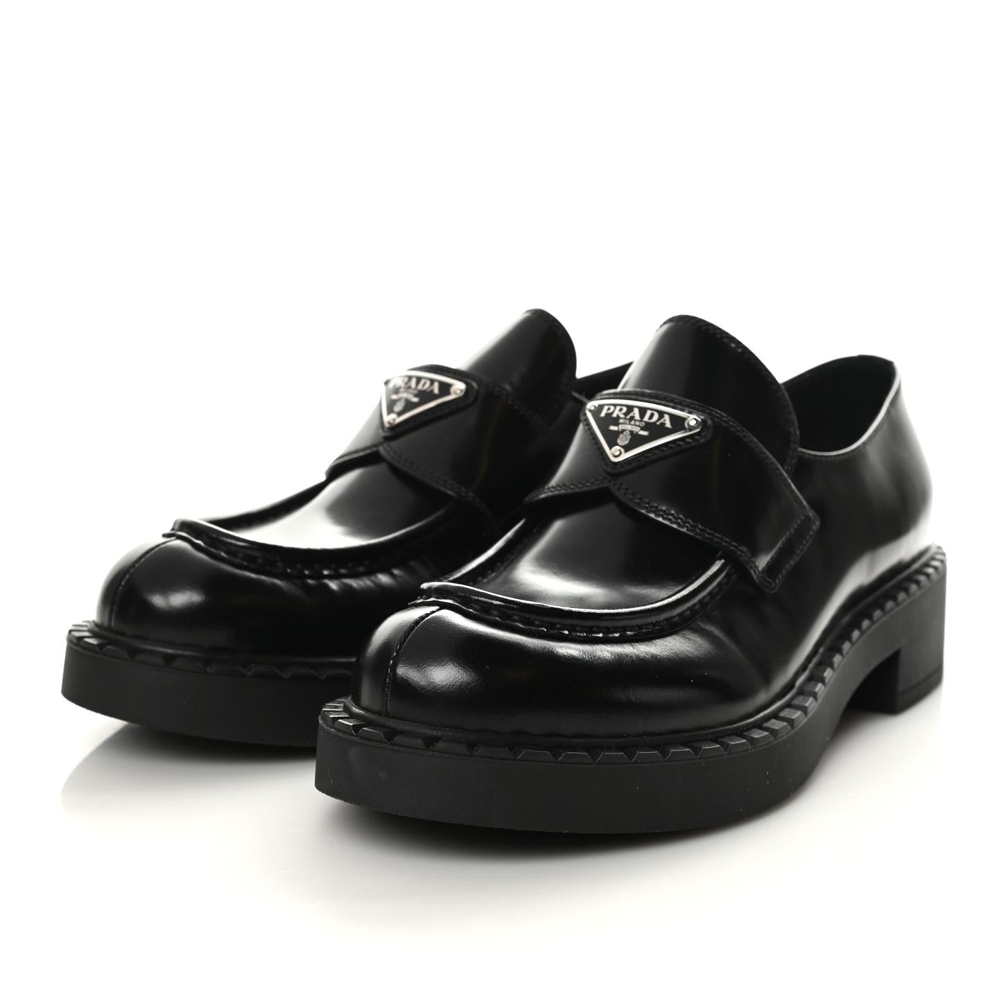 Prada Spazzolato Metal Triangle Logo 50mm Loafers 39.5 Black 3 of 8